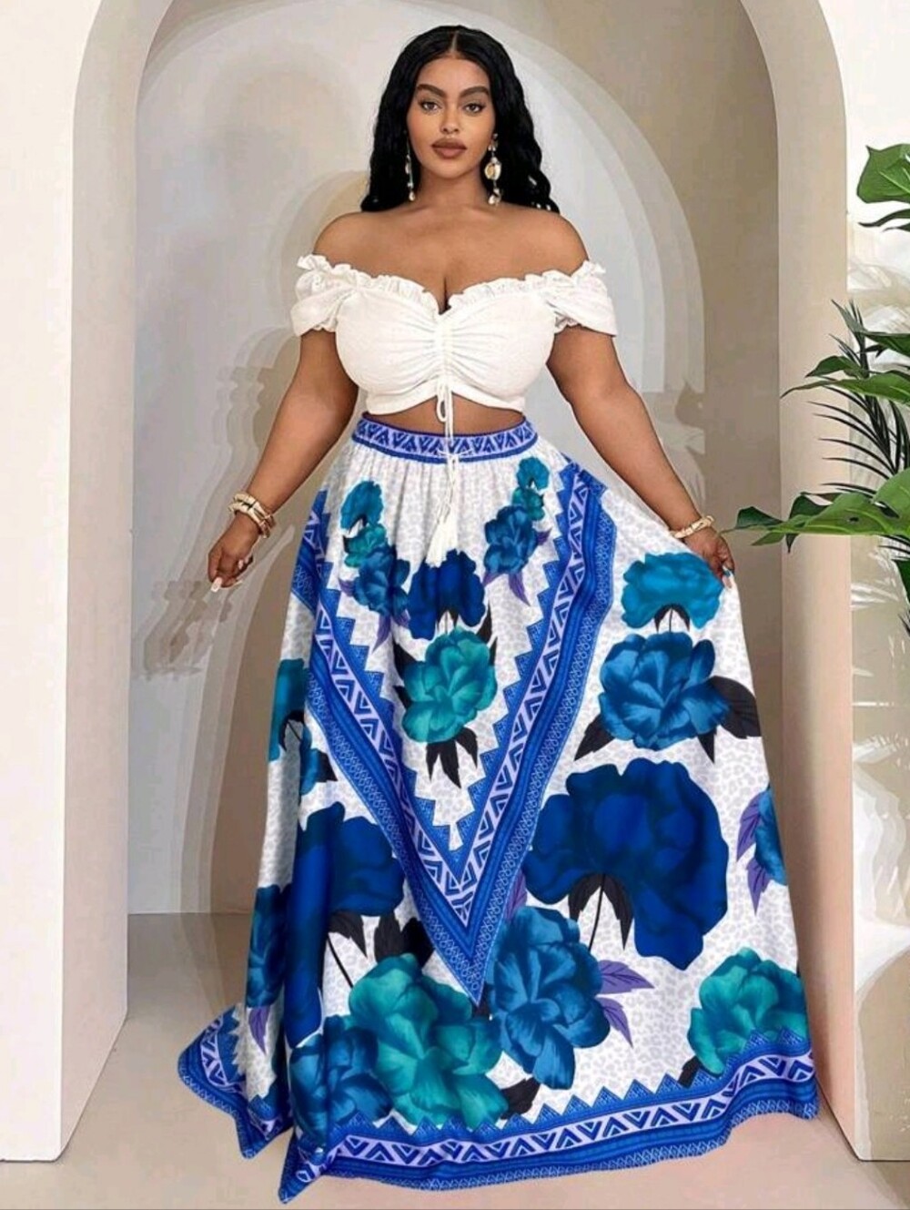 Beautiful Blue Floral Maxi Skirt - Elegant Boho Print - Picture 2 of 7